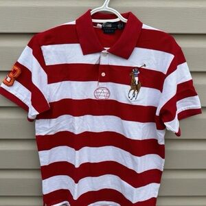 Polo Ralph Lauren Short Sleeve Rugby Shirt Red And Stripe Size XXL Youth